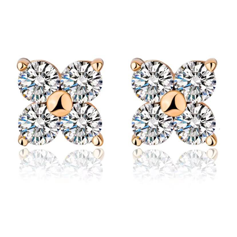 S925 Sterling Silver Clover Diamond Earrings Set with VVS Moissanite Fashionable and Luxurious Womens Stud Earrings