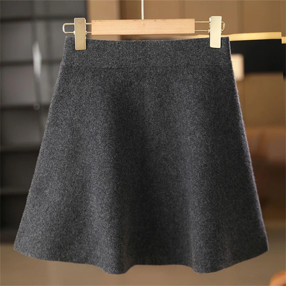 Womens Wool Skirt Autumn Winter Elastic Waist Mini ALine Cashmere Knitted Above Knee Preppy Style Warm Short Skirts 251027