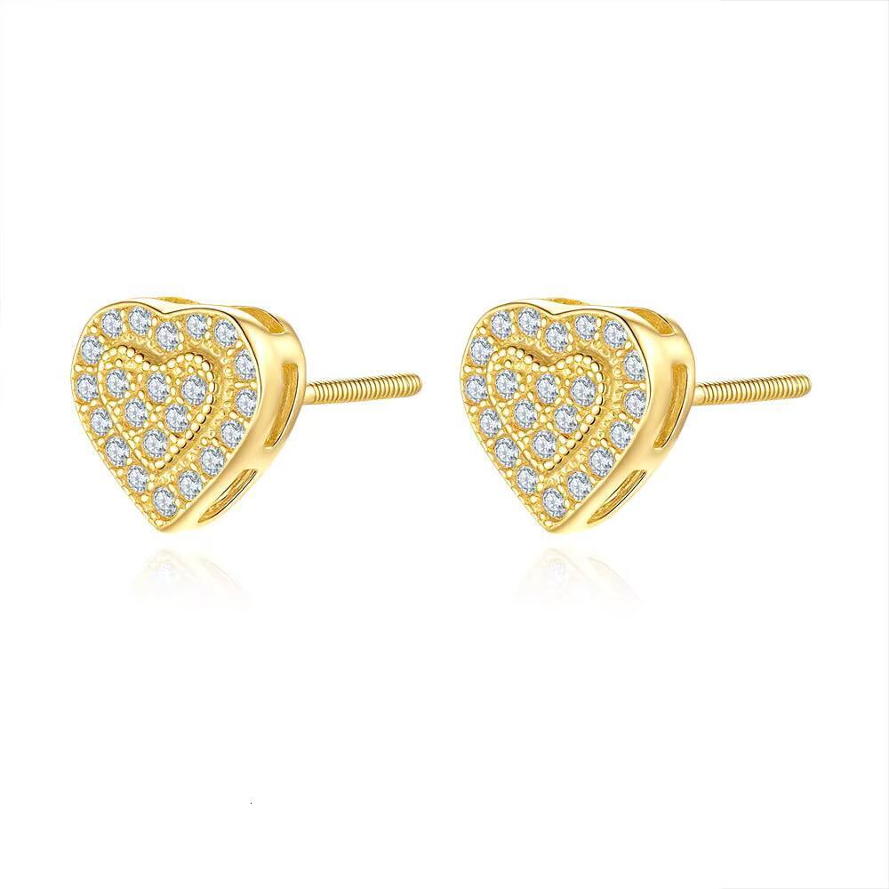 Hip Hop Style Heart Stud Iced Out GRA Certified Moissanite Diamond 925 Sterling Silver Earrings for Women