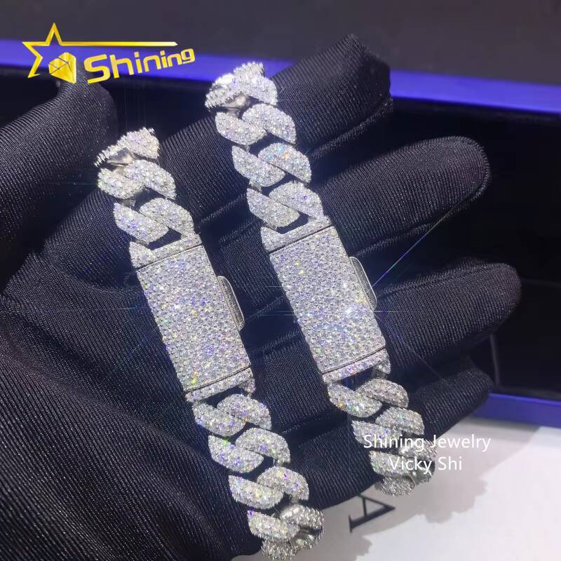 Hot Selling Hip Hop Jewelry Pass Diamond Tester S925 Silver 13mm Moissanite Cuban Link Chain Mens Cuban Bracelet
