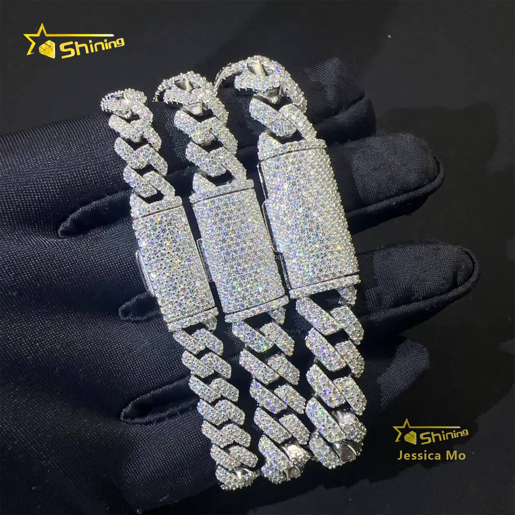 Hot Selling New Arrivals Hip Hop 8mm 10mm 12mm 2Rows Jewelry VVS1 Moissanite Diamond Iced Out S925 Silver Miami Cuban Bracelet