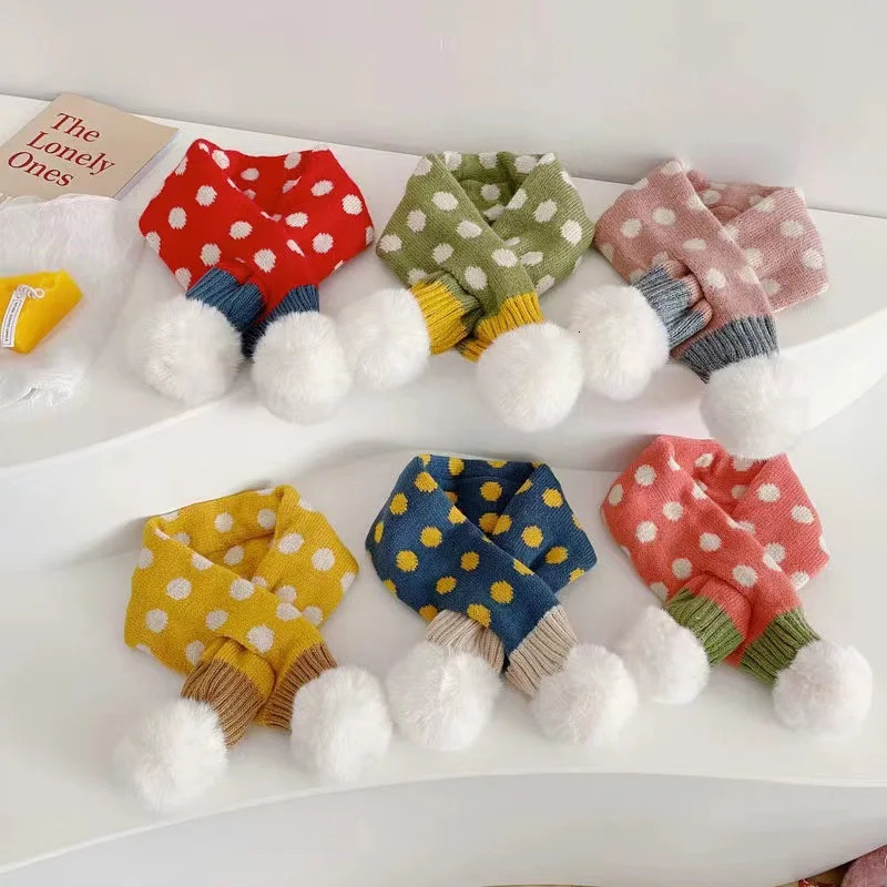 Plush Pompom Baby Scarf Winter Warm Kids Knitted Scarves 26 Years Boys Girls Cross Neckerchief Dot Print Children Neck Collar 251027
