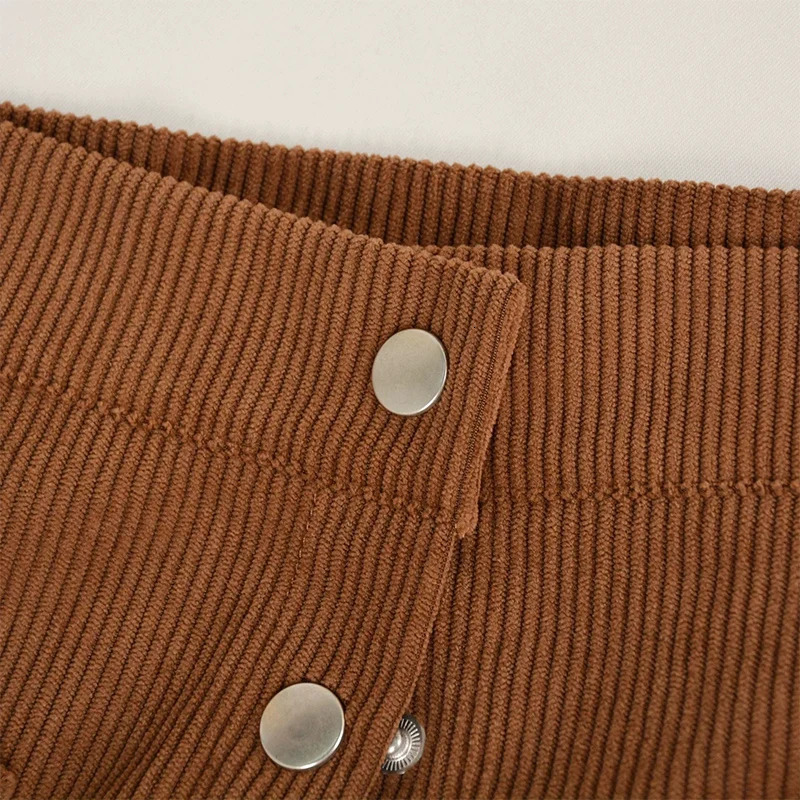 Vintage Brown Corduroy Skirts for Women Single Breasted Slim Fit Mini Skirt Woman Autumn Winter Korean Pocket Short Ladies 251027