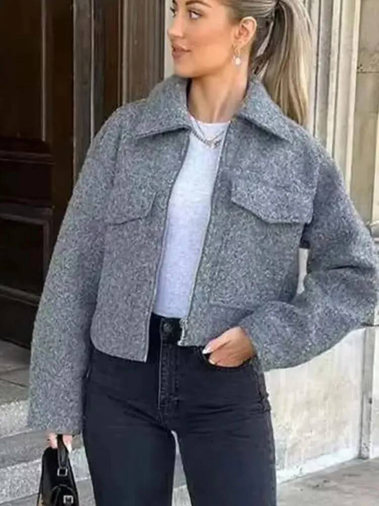 winter jacket women HH Women Elegant Solid Jacket Front Pocket Long Sleeve Zipper Jackets Coat For Woman Fashion Autumn Casual Outerwear