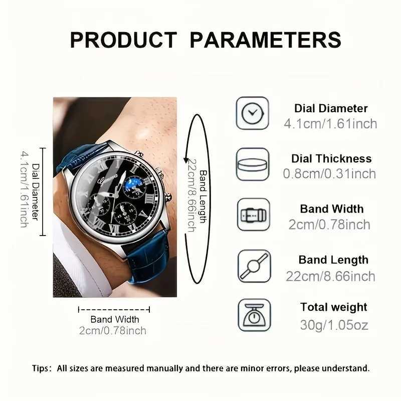 Casual mens quartz watch fashionable business PU leather watch bracelet combination suitable for daily use or gift giftsT251027