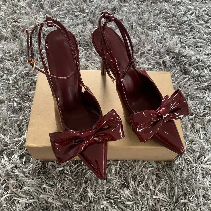 Spring Sexy Butterflyknot Slingbacks Ankle Buckle Strap Woman Pumps Sandals Pointed Toe Thin High Heels Party Prom ShoesXJ251027