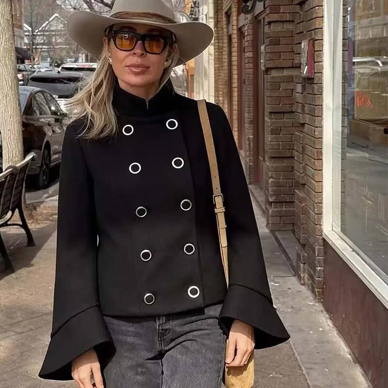 winter jacket women Jacket Fashion Double-Breasted Short Coats Women Casual High Street Batwing Long Sleeve New Jackets Outerwear