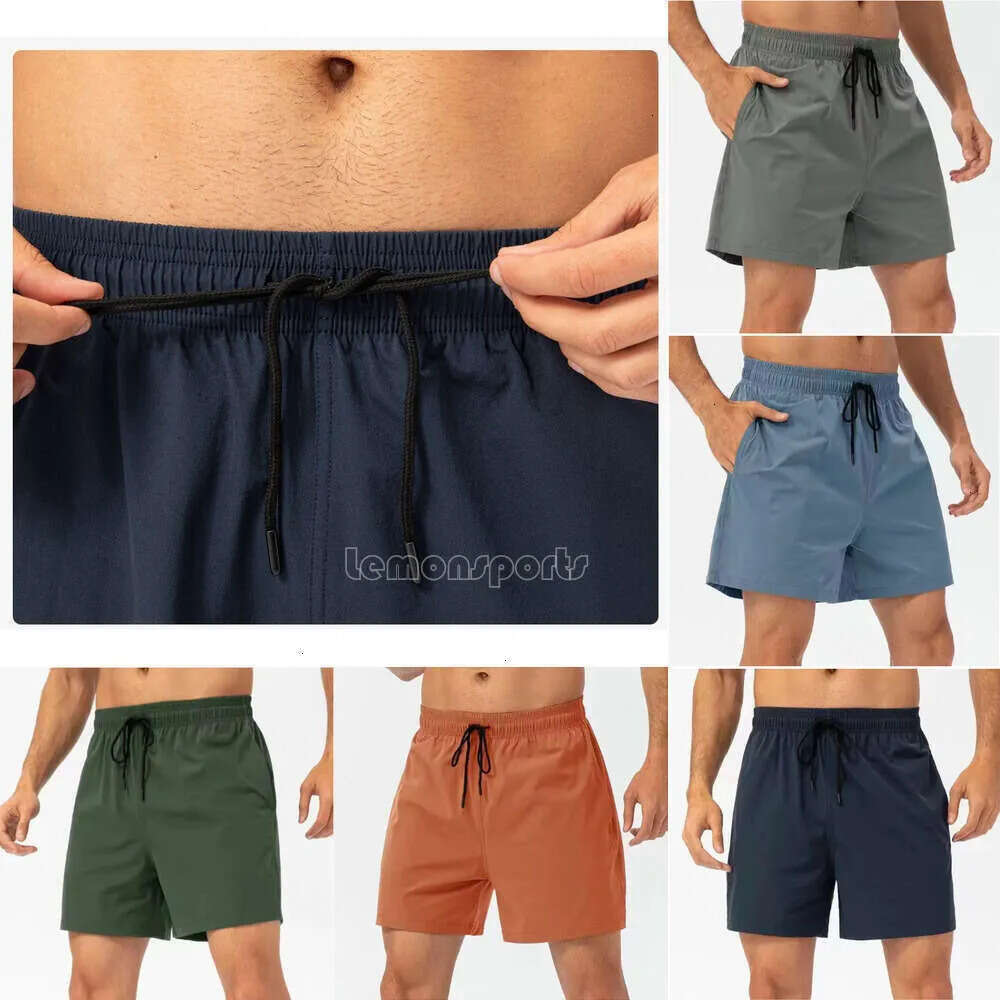2025 Men Mid Rise Yoga Sports Short Quick Dry luluity lemonism Shorts With Back Pocket Mobile Phone Casual Running Gym luluity lemonism sets Men sports shorts