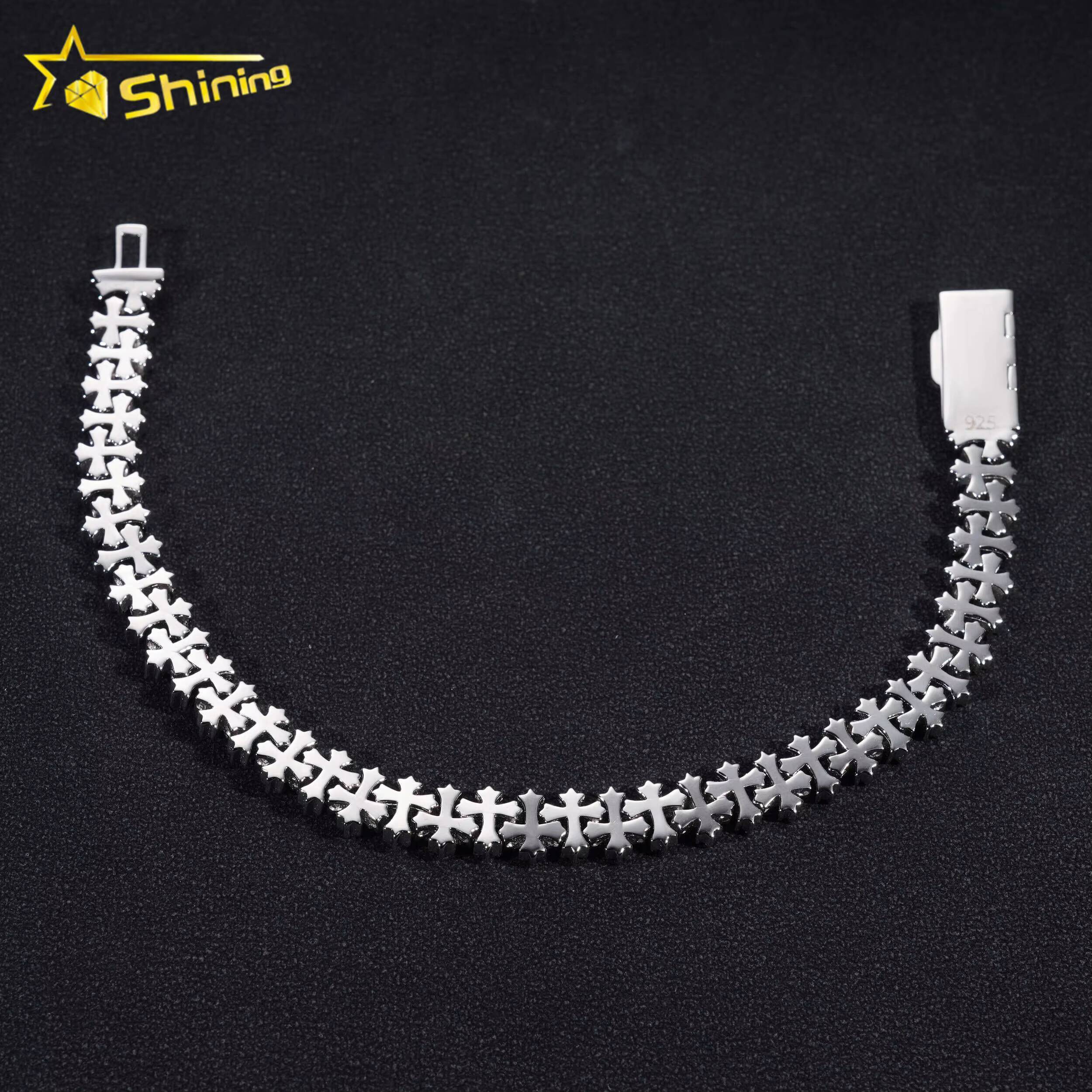 Pass Diamond Tester Silver 925 Gold Plated Hip Hop Jewelry Custom VVS Moissanite Cuban Link Chain Cross Bracelet