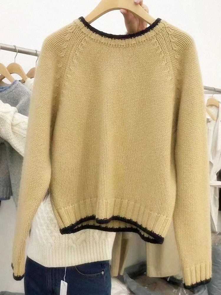 Thick cashmere sweater womens pullover loose knit bottoming coat autumn and winter short color matching sweater tideT251027