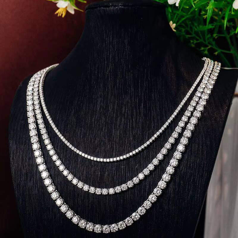 Fine Jewelry Tennis Chain Pass Diamond Tester Round Cut VVS Moissanite Stone Tennis Necklace 925 Sterling Silver Moissanite