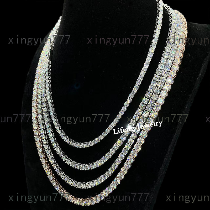 Luxury VVS Moissanite Tennis Chain Diamond 925 Silver Full Iced Out Hip Hop Tennis Chain Moissanite Necklace