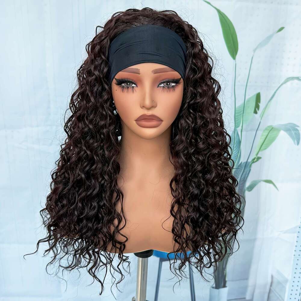 Ombre Cover 20Inch Ombre Brown Elastic Band Head Cover - Kinky Curly Medium Length No-Glue Mechanism Synthetic