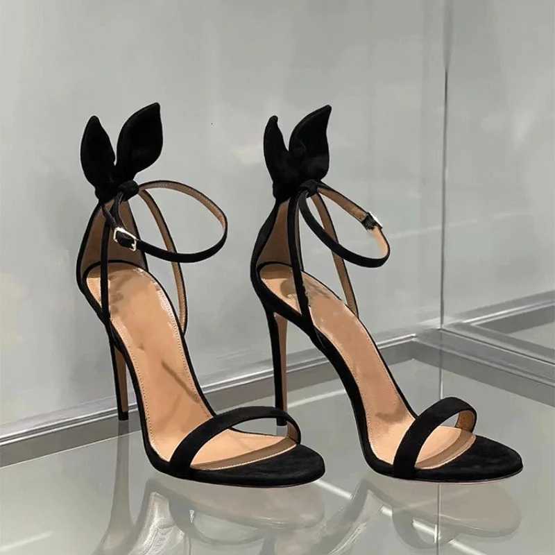 Summer Women Sexy Bunny Ear Sandals Black Bow Summer 2024 New Open Toe Sexy Line Belt Party Heels Womens ShoesXJ251027