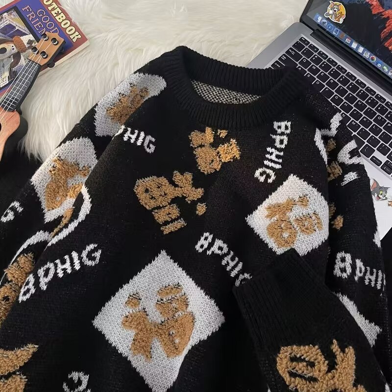 Red Festive Sweater With 'fu' Character For Men And Women Loose And Designer Sweater Lazy Style Knitted Top For Winter