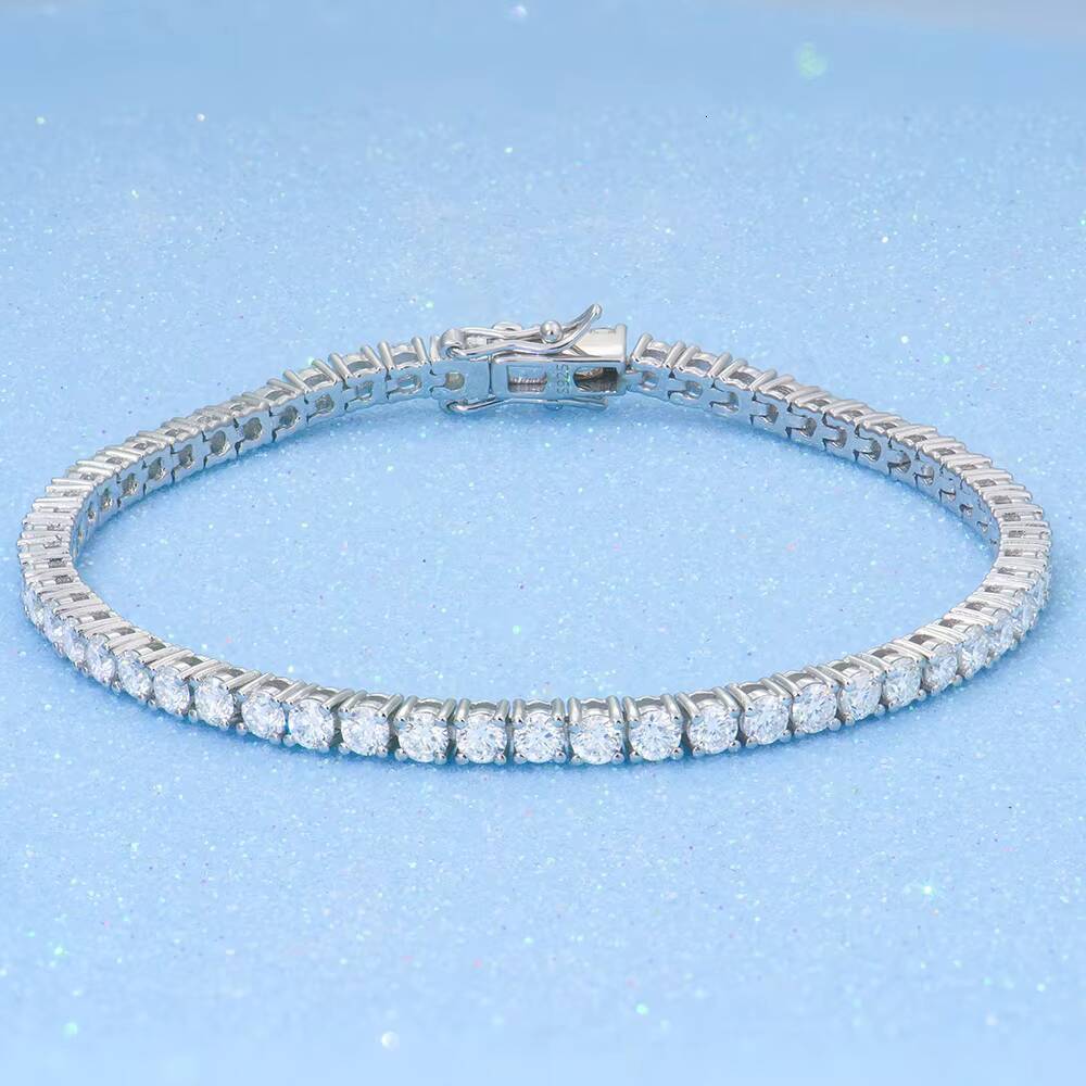 Trueya Wholesale Bulk Hip Hop Men Women 3mm Bling Luxury 925 Sterling Silver Vvs1 Diamond Mossanite Moissanite Tennis Bracelet