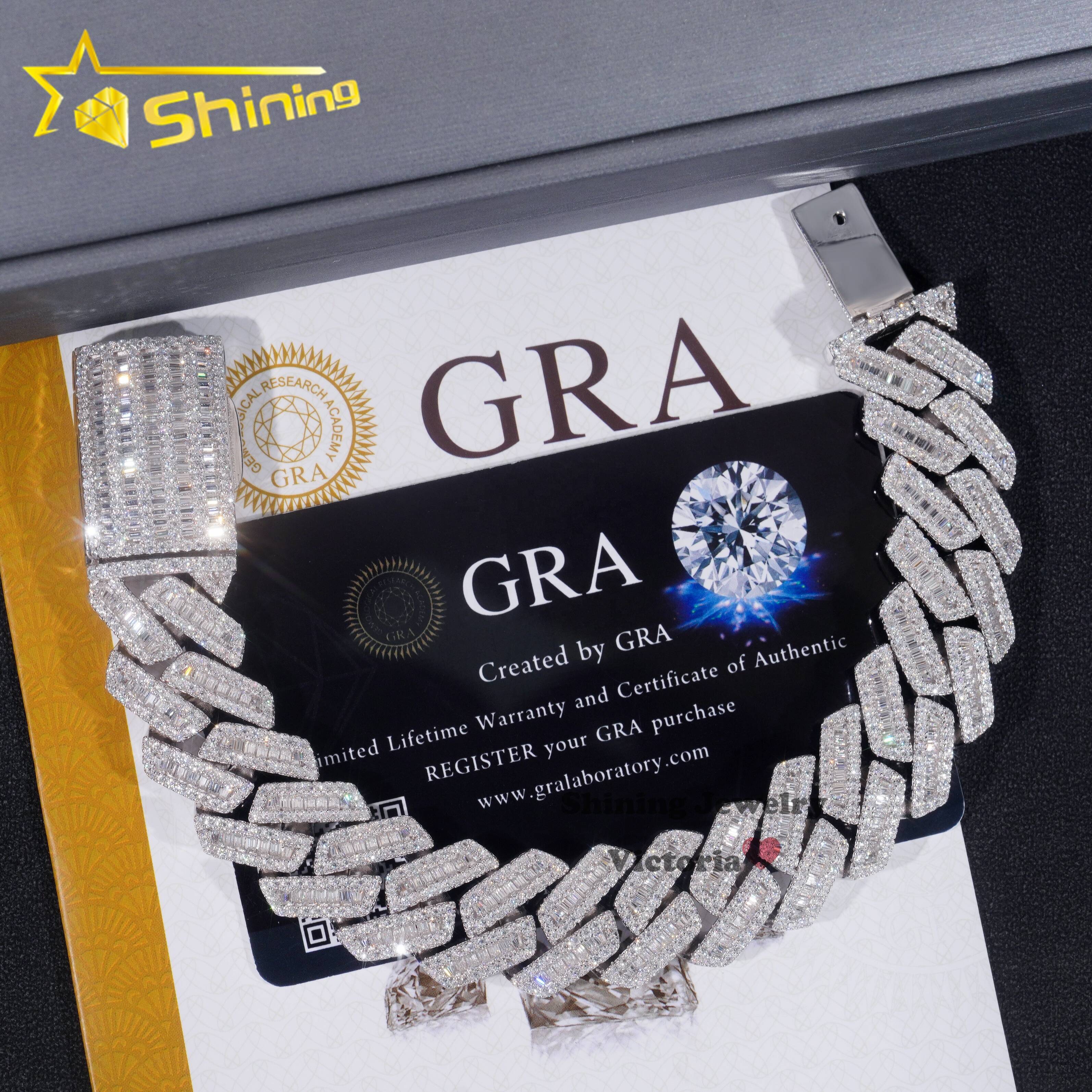 Hip Hop Jewelry Popular Special Design Buss Down 18MM Baguette Moissanite Diamond Cuban Link Bracelet for Men