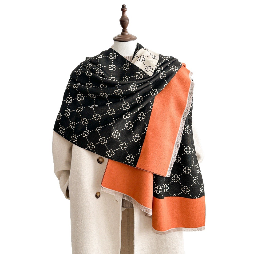 Free shipping Designer Scarves Fashionable light luxury scarf for women versatile in winter highquality thickened warm scarf black