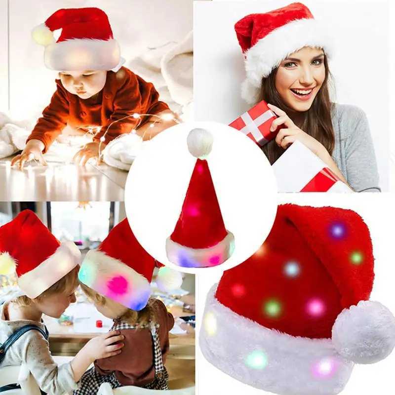 Merry Christmas LED lights Highend plush children adult Santa hat Christmas decorations Christmas supplies Luminous Santa hatW251027