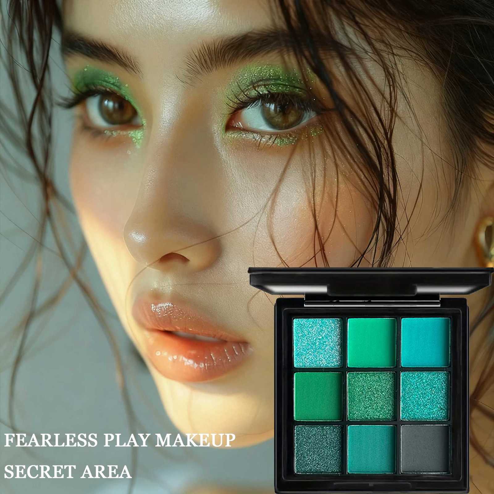 9color green peacock eyeshadow palette with pearlescent glitter green dazzling stage makeup perfect for music festivalsXJ251027