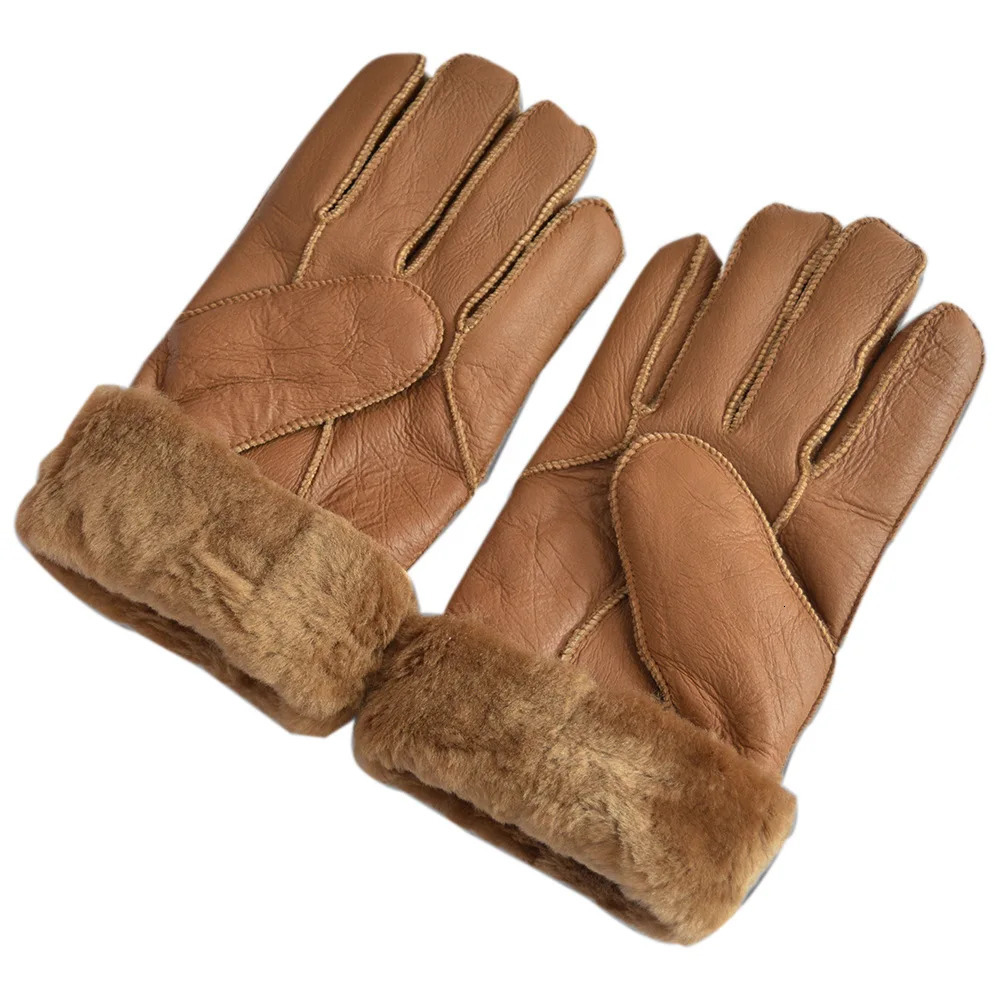 Sheepskin Gloves for Men Winter Warmth Leather with Fur Thicken Outdoor Windproof Cycling Gloves Mens Sheepskin Fur 251024