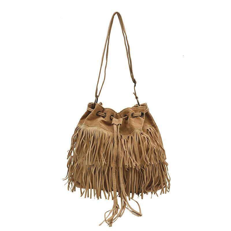 Designer Luxury Simple Retro Drawstring Bucket Fringed Bag Single Shoulder And Cross Body Handbag For Women