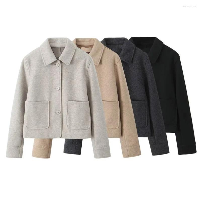 Women's Jackets Loose Single Breasted Lapel Long Sleeved Short Pocket Decoration Soft Coat Autumn And Winter Item