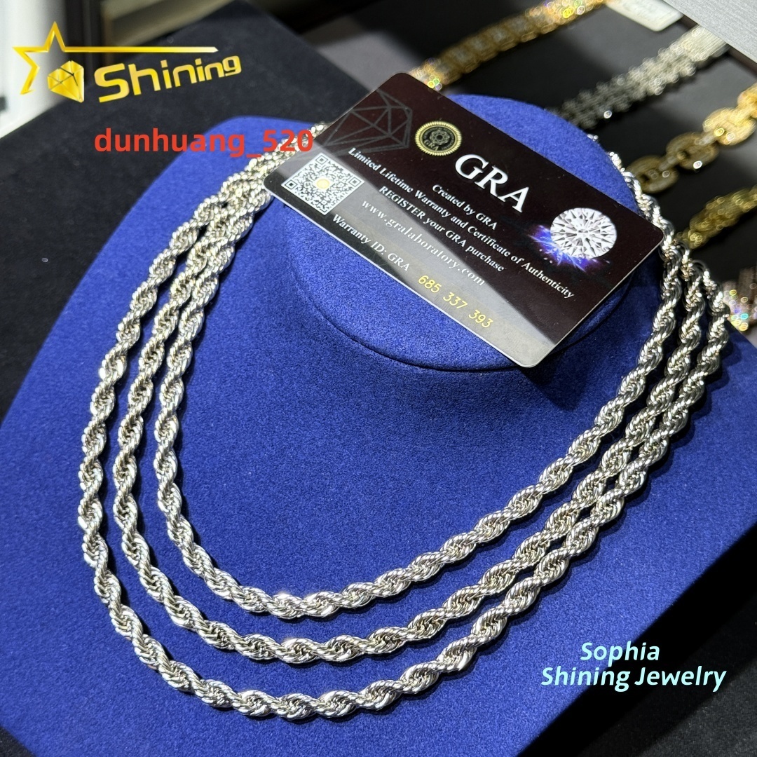 Lower Price Fashion Hip Hop Choker Necklace 6MM Stainless Steel Iced Out Clasp Vvs Moissanite Diamond Rope Chain