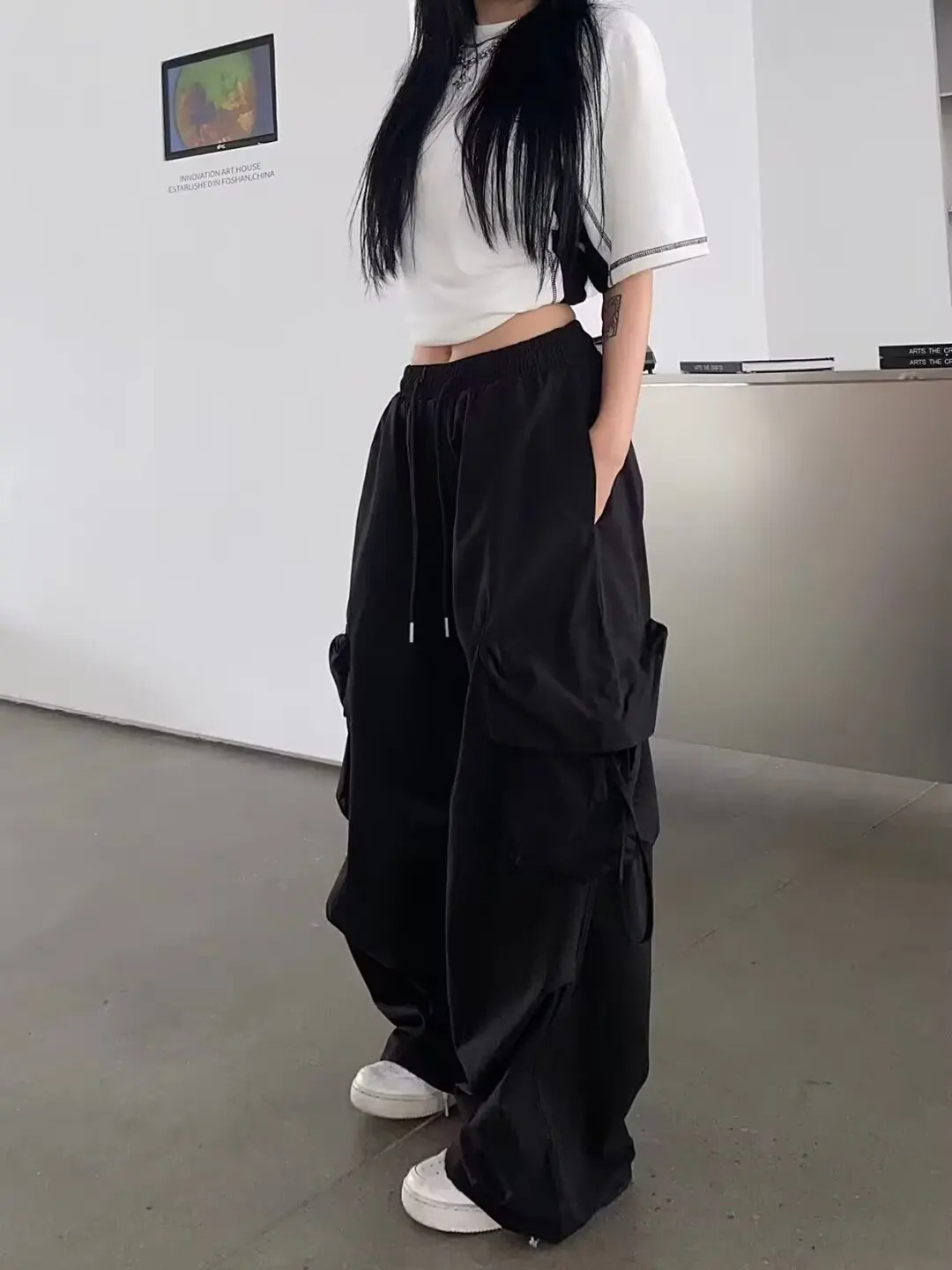 Vintage Loose Wide Leg Pants High Street Y2K Retro Hip Hop Solid Sweatpant Casual Women Cargo Commute Jogger Trousers 251027