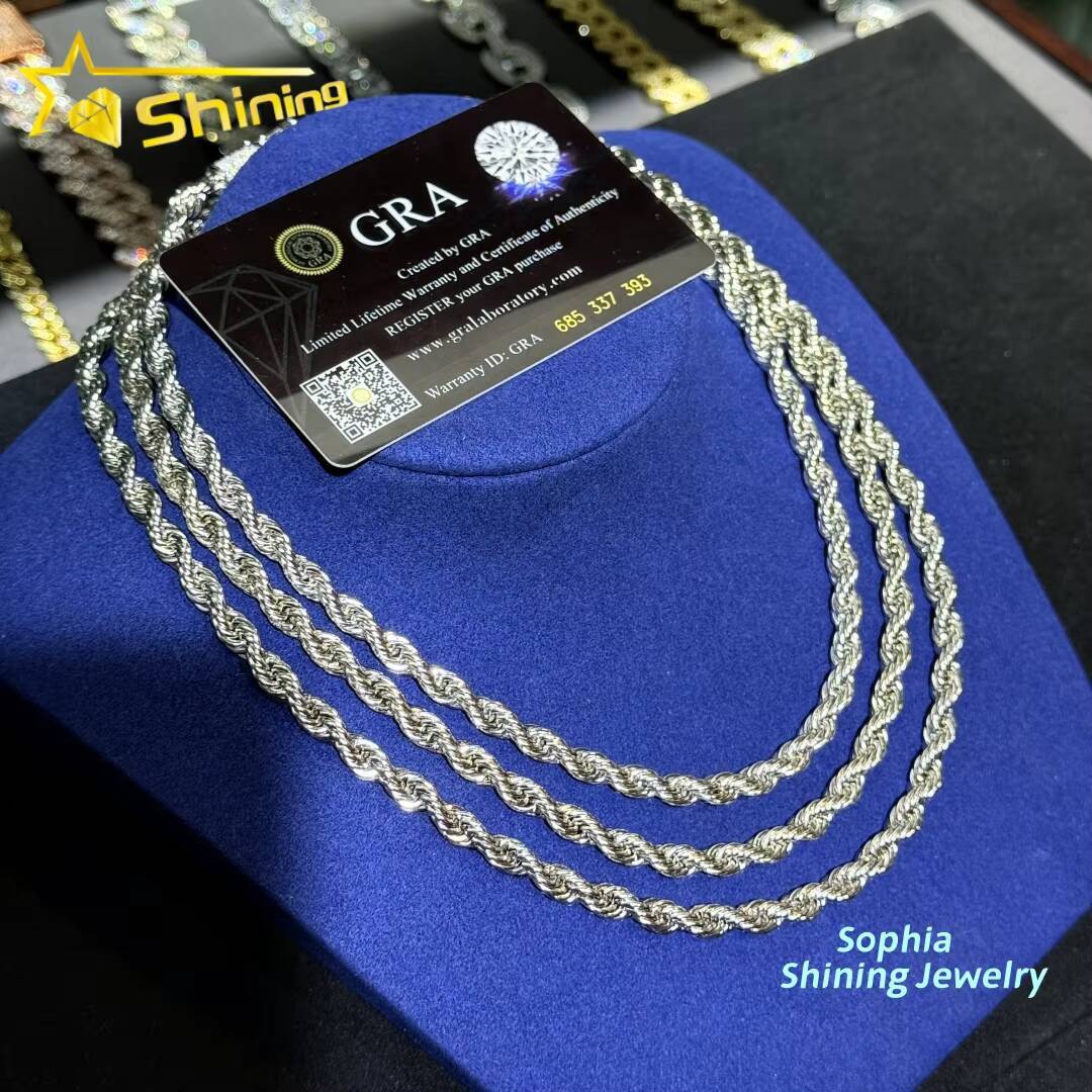 Lower Price Fashion Hip Hop Choker Necklace 6MM Stainless Steel Iced Out Clasp Vvs Moissanite Diamond Rope Chain