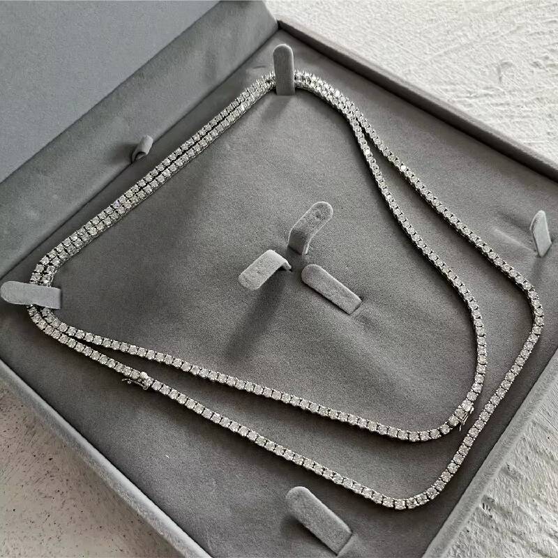 Iced Out 3mm Moissanite Diamond VVS Sterling Silver Tennis Chain Necklace