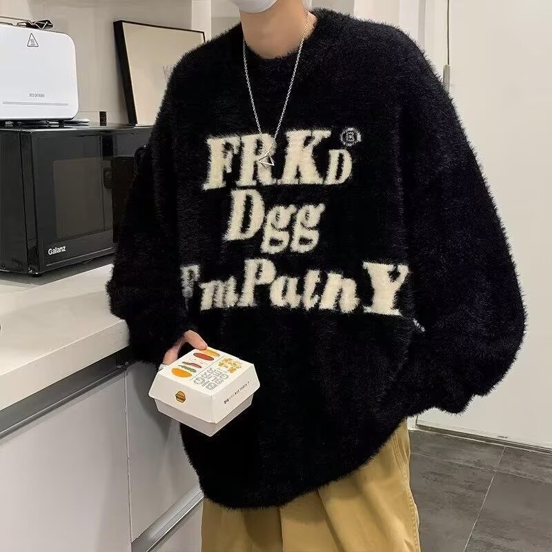 National Trend American Style Letter Print Mink Velvet Sweater Designer Sweater For Men Thickened High Street Couple Soft Knitted Top For Autumn And W