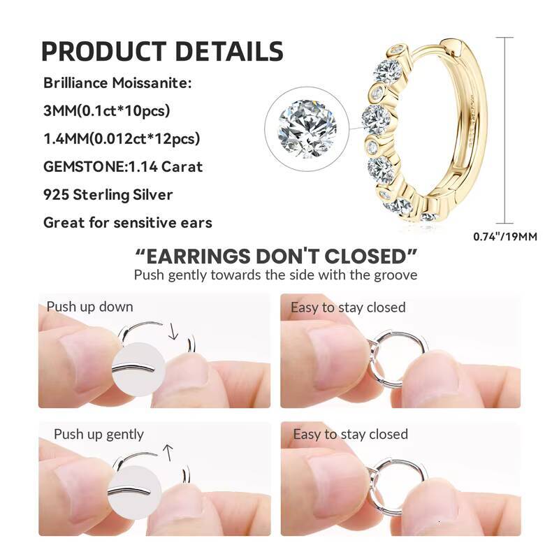 2024 925 Sterling Silver Round Cut Moissanite 14mm 3mm S925 Hoop Earrings for Women Chunky French Chic Fashion Jewelry Ear Ring