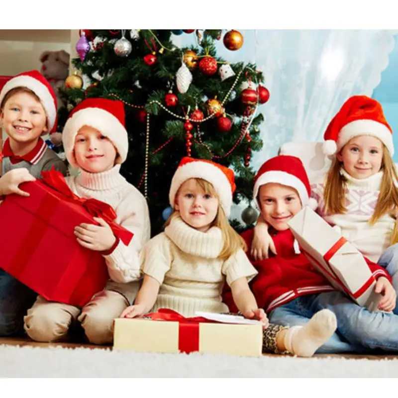 Plush Christmas Hat for Adult Kids Thickened Warm Santa Claus Red Xmas Hats Cap Merry Christmas New Year Party DecorationW251027