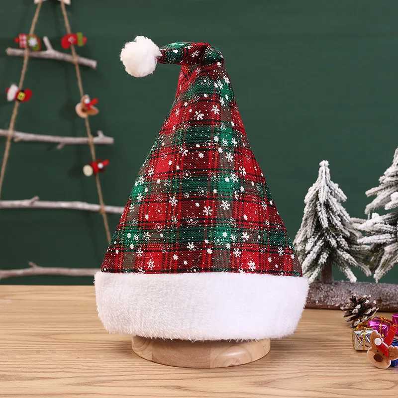 Snowflake Christmas Hat Red And Black Checkerboard Patterned Warm Plush Ball Christmas Hat Christmas Party Decoration GiftW251027