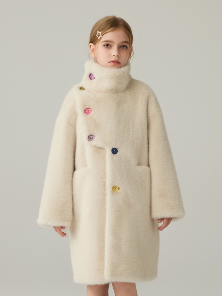 Designer winter coat with thick outer layer suitable for older children in autumn and winter, knee length, medium length, and fashionable children