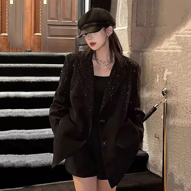 Senior Heavy Industry Suit Jacket Women Spring Autumn Korean Version Rhinestone Western Style Blazer Coat Female Tops 251027