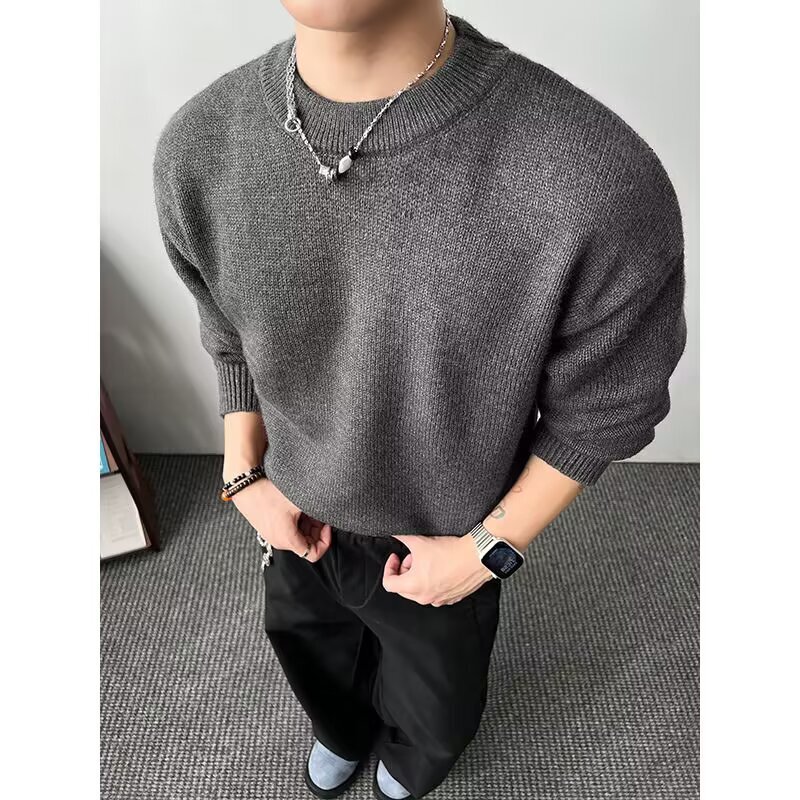 Round Neck Sweater Knitwear Men Autumn Designer Sweater Winter Lazy Style New Base Shirt Simple Men's Elegant Slim Fit Top Jacket