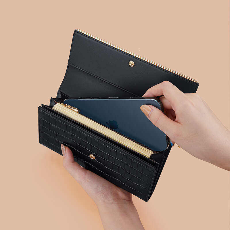 Women's Long Style Top Layer Cowhide Crocodile Pattern High-End Wallet Clutch for Women