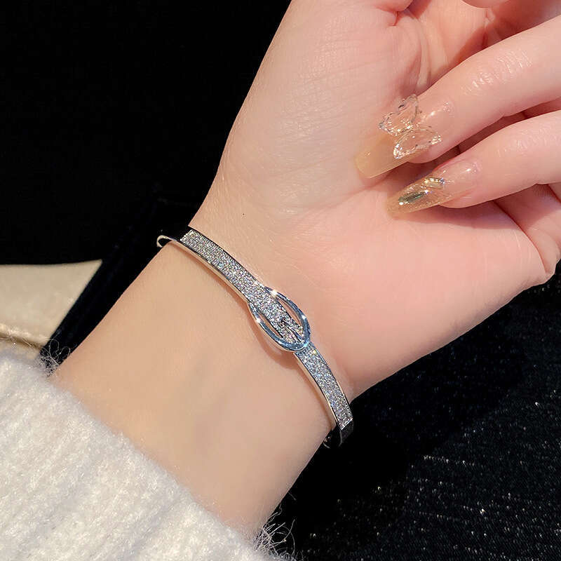 Bracelet Designer luxury bangle Copper Gold-Plated Fashion Simple High-End Shiny Electroplated Full Zircon Belt Buckle for Women