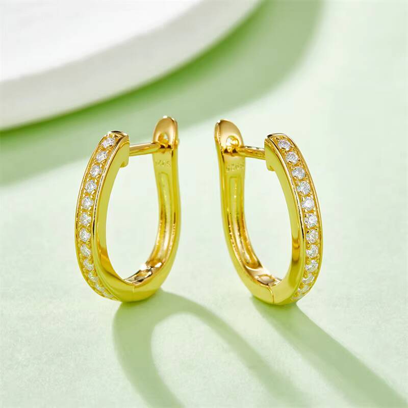 Classics Design Moissanite Silver Jewelry Women Gift Sterling Stone Wedding Single Row Half Ushaped Hoop Eternity Earrings