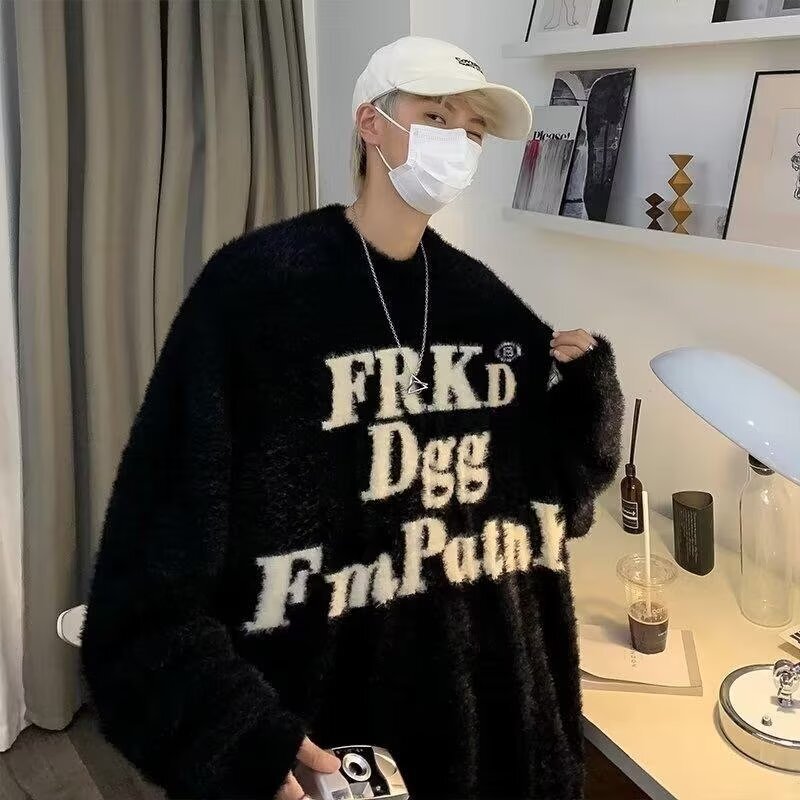 National Trend American Style Letter Print Mink Velvet Sweater Designer Sweater For Men Thickened High Street Couple Soft Knitted Top For Autumn And W