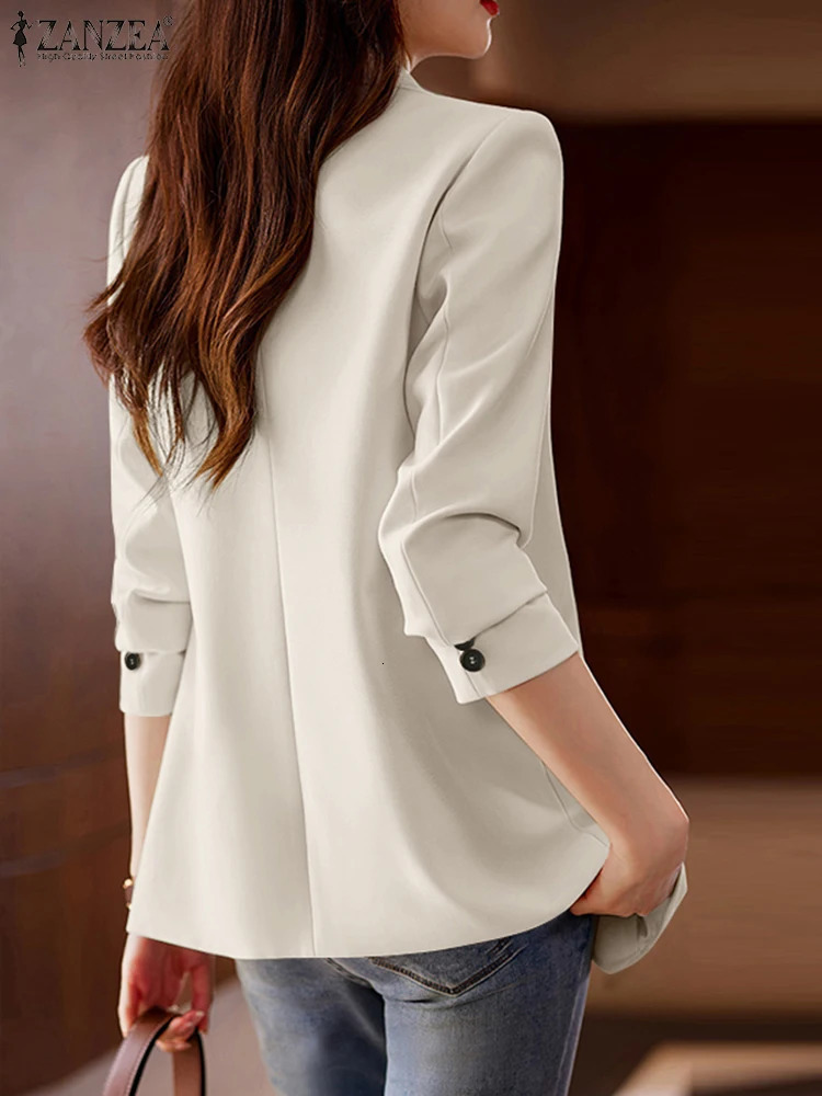 Women Autumn OL Work Blazer ZANZEA Fashion Lapel Neck Long Sleeve Solid Thin Outwears Suits Casual Buttons Jackets 251027