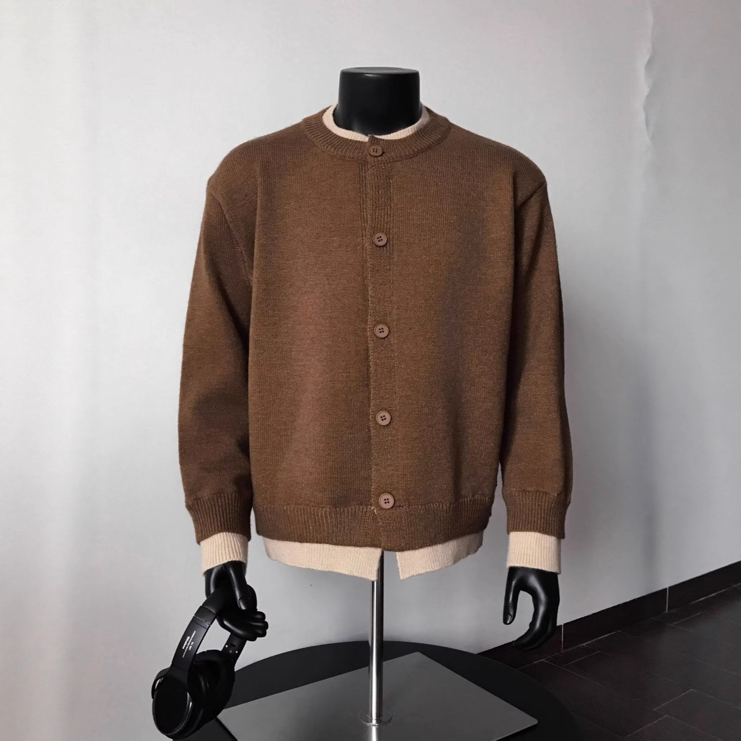 American College Style Fake Two-piece Cardigan Designer Sweater Men's Sweater Autumn Winter New Lazy Cleanfit Knitted Jacket