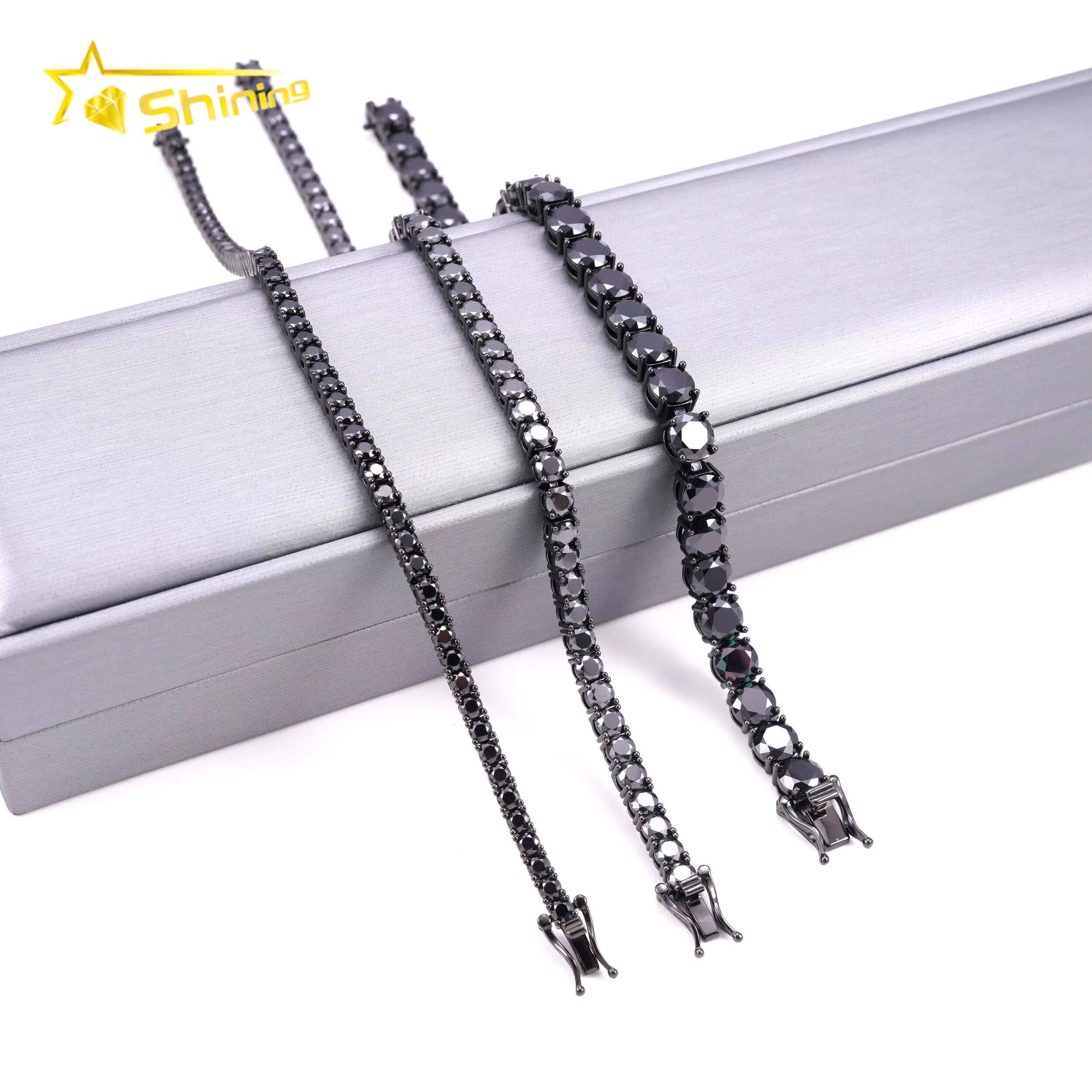 Hip Hop Jewelry GRA Certificate Black Gold Plated 925 Silver Necklace Black Moissanite Tennis Chain
