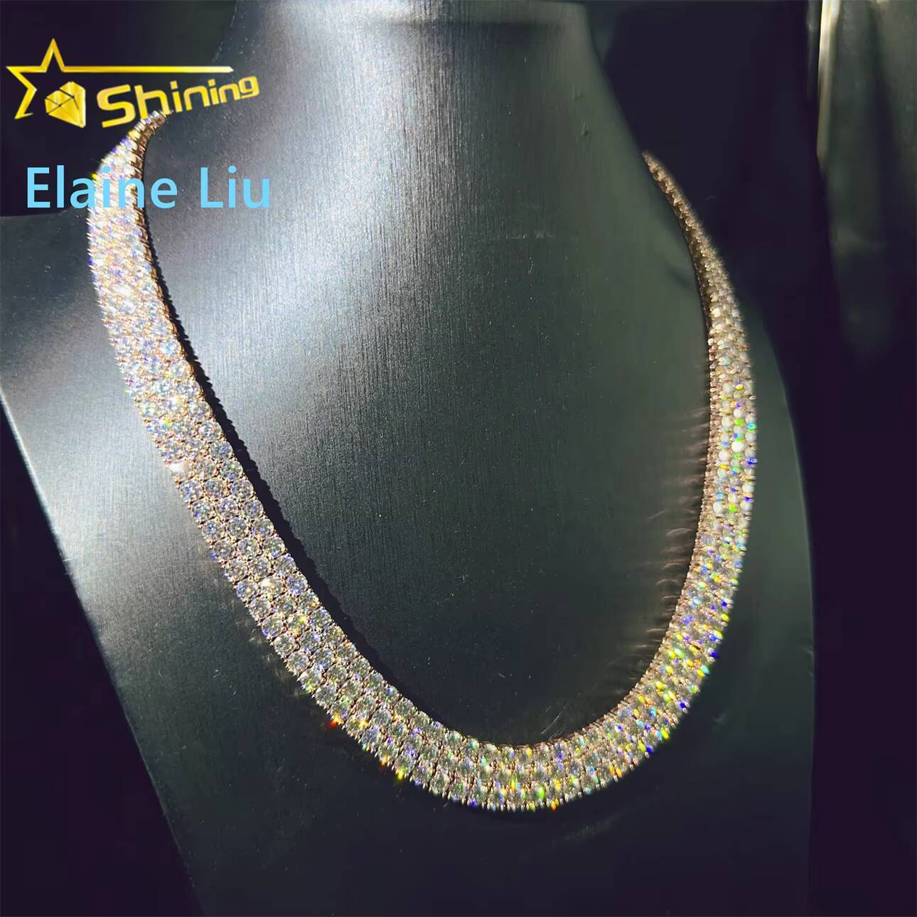 4mm Custom Luxury 10K Real Solid Gold Hip Hop Necklace D Color VVS Moissanite Diamond Tennis Chain