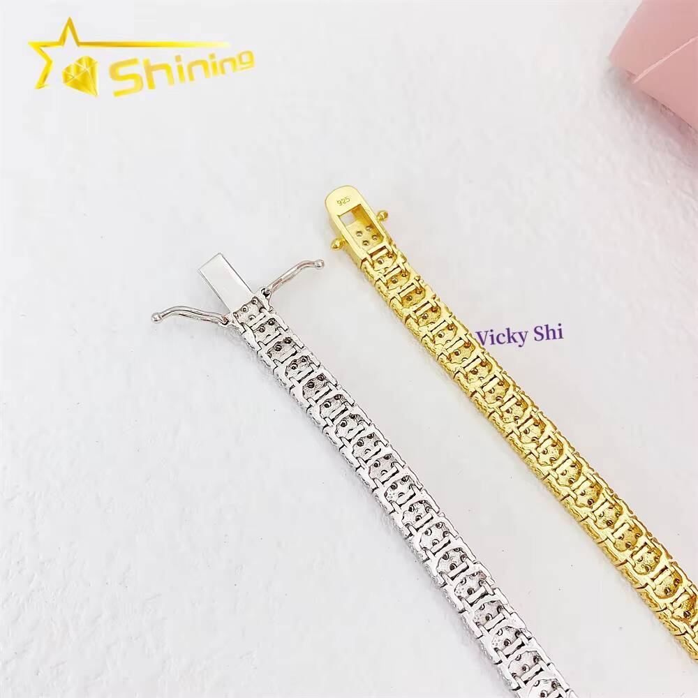 Fine Jewelry Moissanite Bracelet Pass Diamond Tester 925 Silver Iced Out 3 Rows Moissanite Diamond Tennis Bracelet