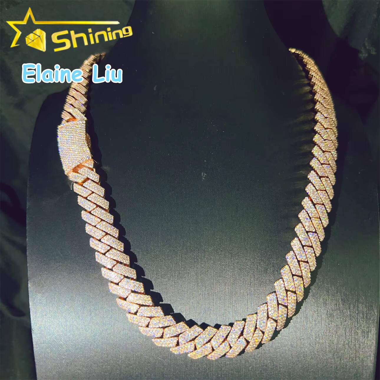 Sterling Silver 925 Miami Cuban VVS Moissanite Diamond Hip Hop Jewelry 15mm Necklace Cuban Link Chain Necklace