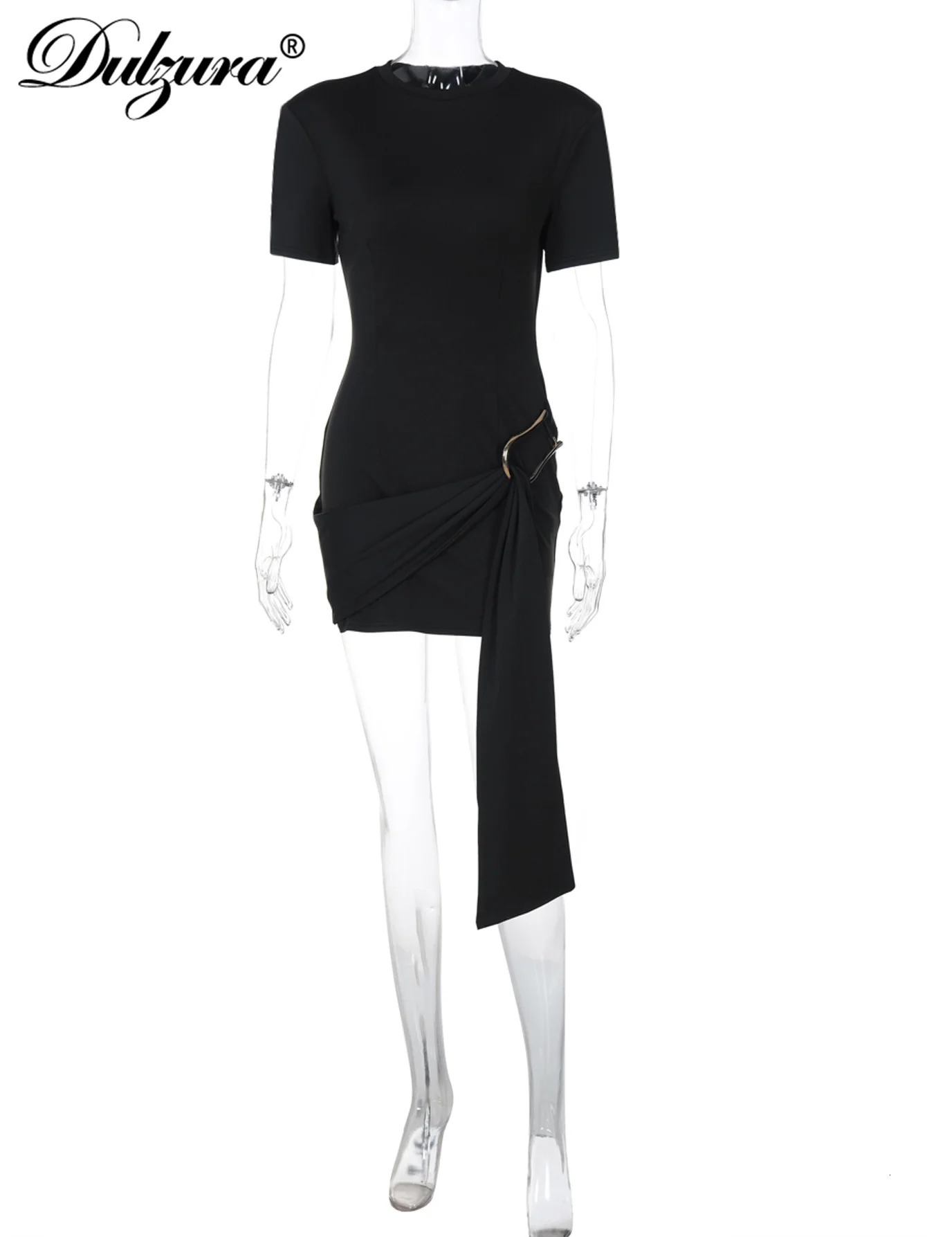 Dulzura ONeck Short Sleeves Lace Up Bodycon Metal Button Mini Dress Solid Casual Elegant Short Dress Club Streetwear Outfit 251027