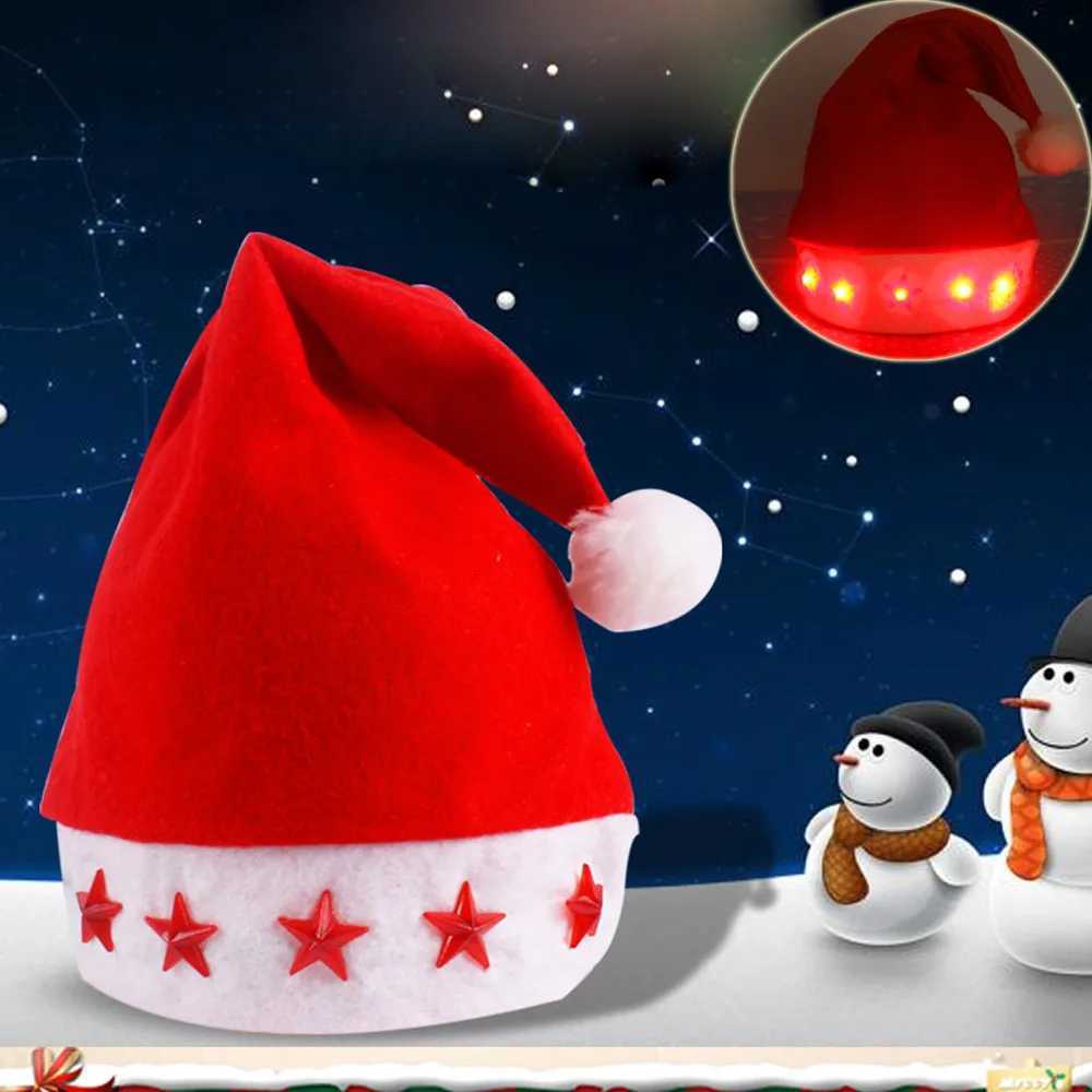 Classic Popular Christmas Luminous Hat Casual Glowing Star Pattern Santa Claus Hat Family Festival Party Atmosphere DecorationW251027